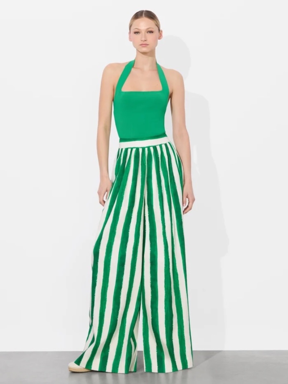 Alice + Olivia Samara Linen Pant Painted Stripe Emerald size 4